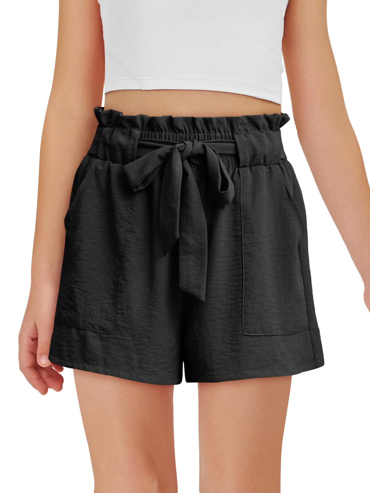 Haloumoning Pantalones cortos de verano para niñas, pantalones cortos casuales para niños, bonitos volantes, playa, pantalones cortos monocromáticos