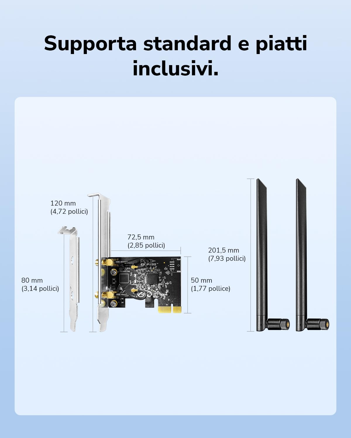 Cudy AC1300 - Adattatore wireless Dual-Band PCIe WiFi per PC, 1300 Mbps WiFi a 5 velocità, 5 GHz/2,4 GHz, 2 antenne staccabili, compatibile con Windows 11/10, include staffe standard e a basso profilo