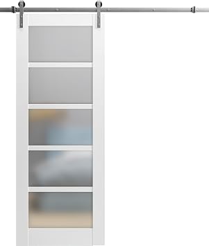 SARTODOORS Sliding Barn Door 18 x 80 inches | Quadro 4002 White | Single Barn Door | Frosted Glass MDF Modern Hardware Included | Silver Rail | Bedroom Living Room