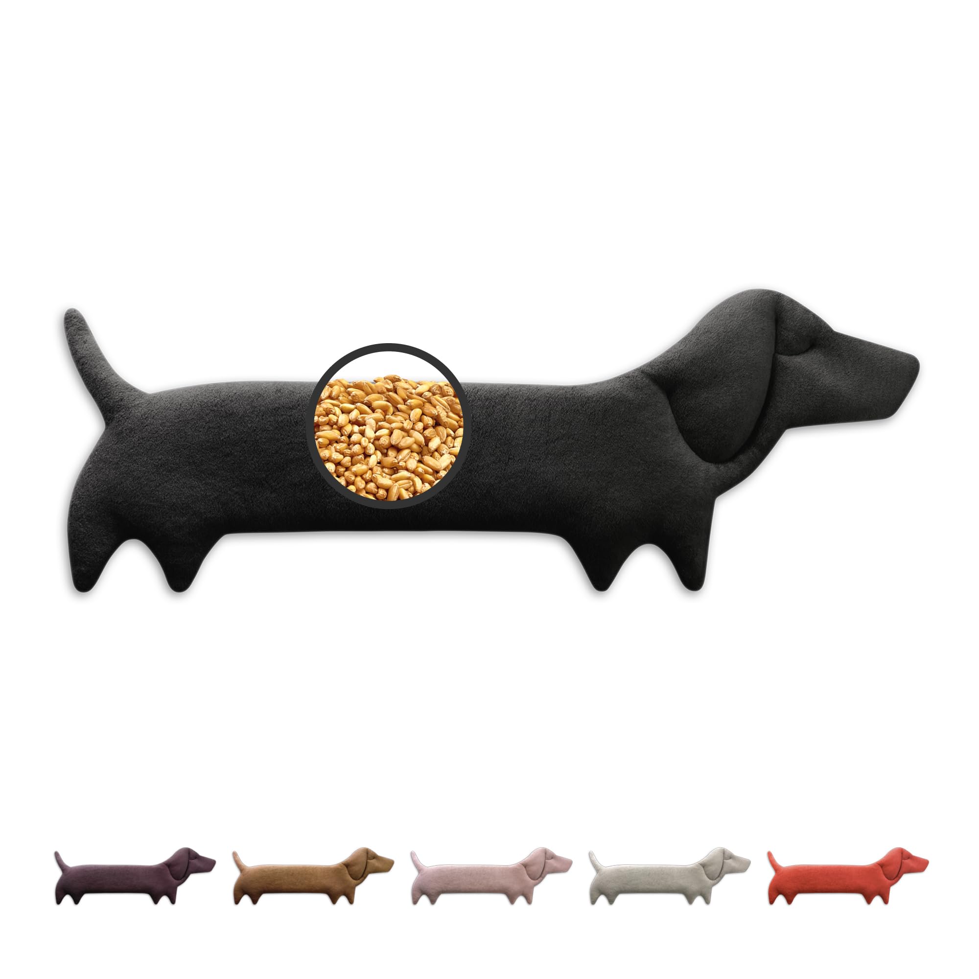 LESCHI Cuscino cervicale termico per microonde, 100% cotone e grano biologico, cane nero, cuscino riscaldante ideale come fonte di calore in inverno e per alleviare tensioni a spalla schiena collo