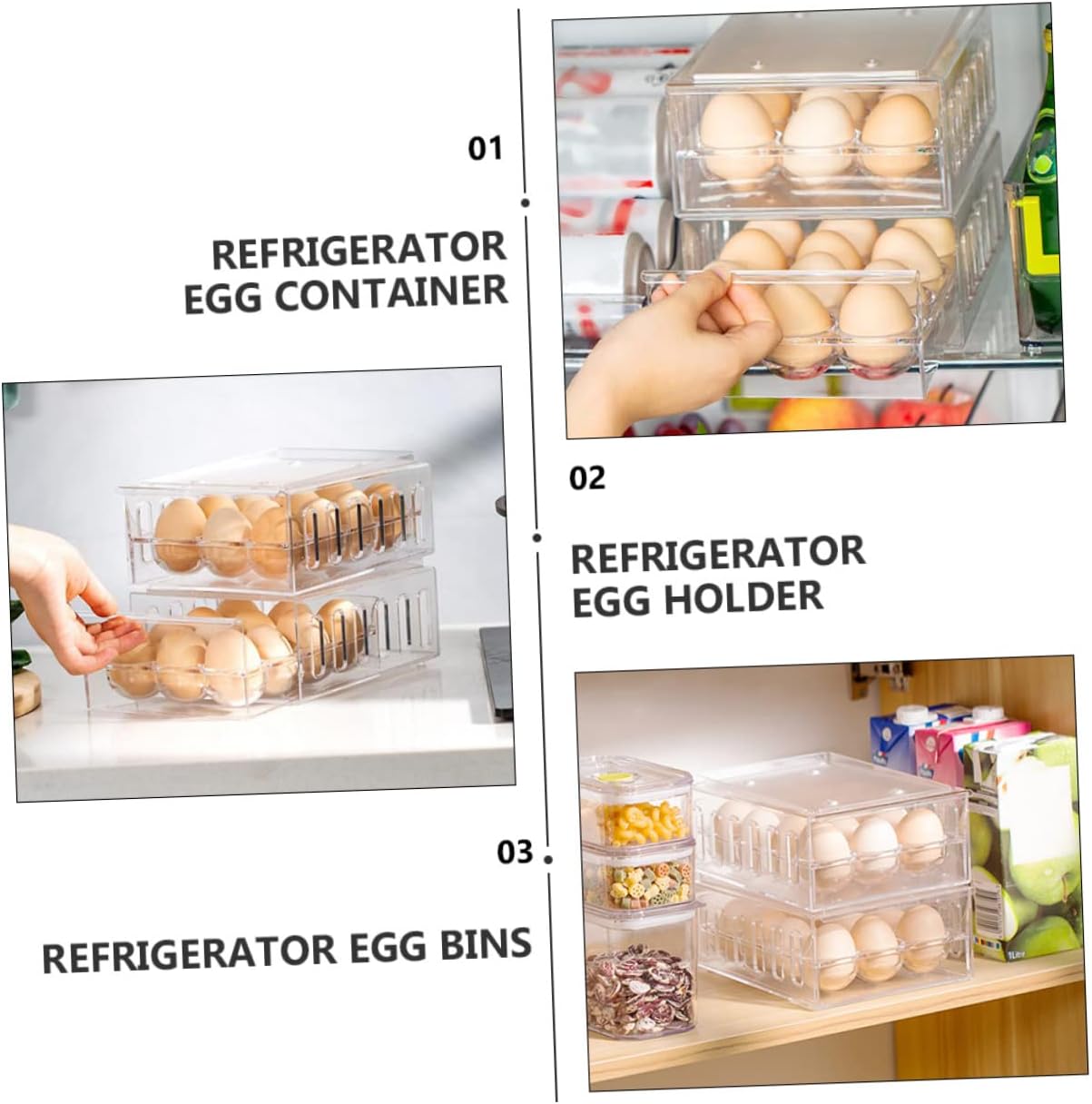 SECFOU 1pc Refrigerator Organizer Drawer Transparent Dual Storage Bin for Eggs Breathable Design for Kitchen and Refrigerator Storage