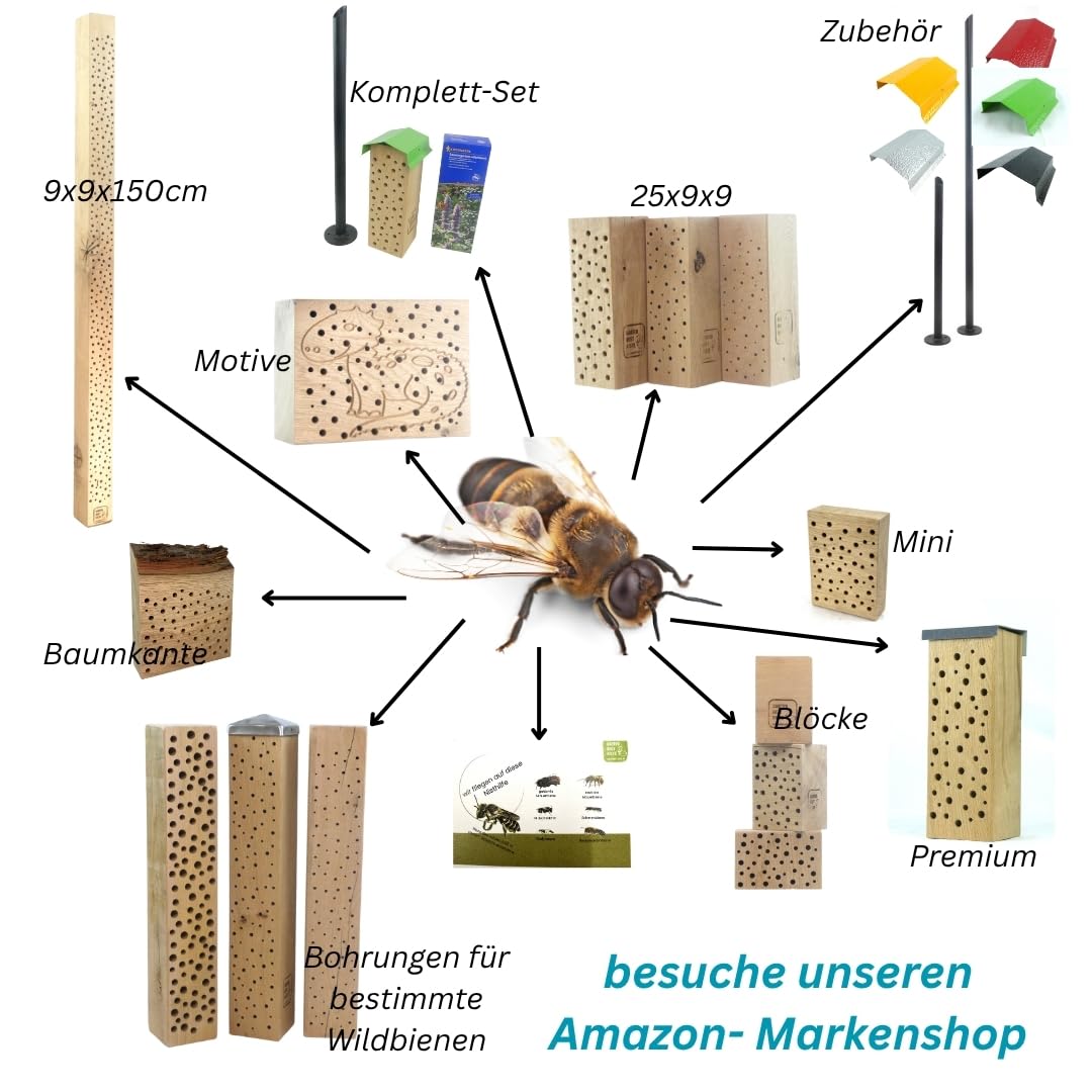 Premium Nisthilfe Wildbienen Bienen Insekten Hotel aus Massivholz zum Aufhängen mit Dach - Bienenfreundliches Insektenhaus für den Garten