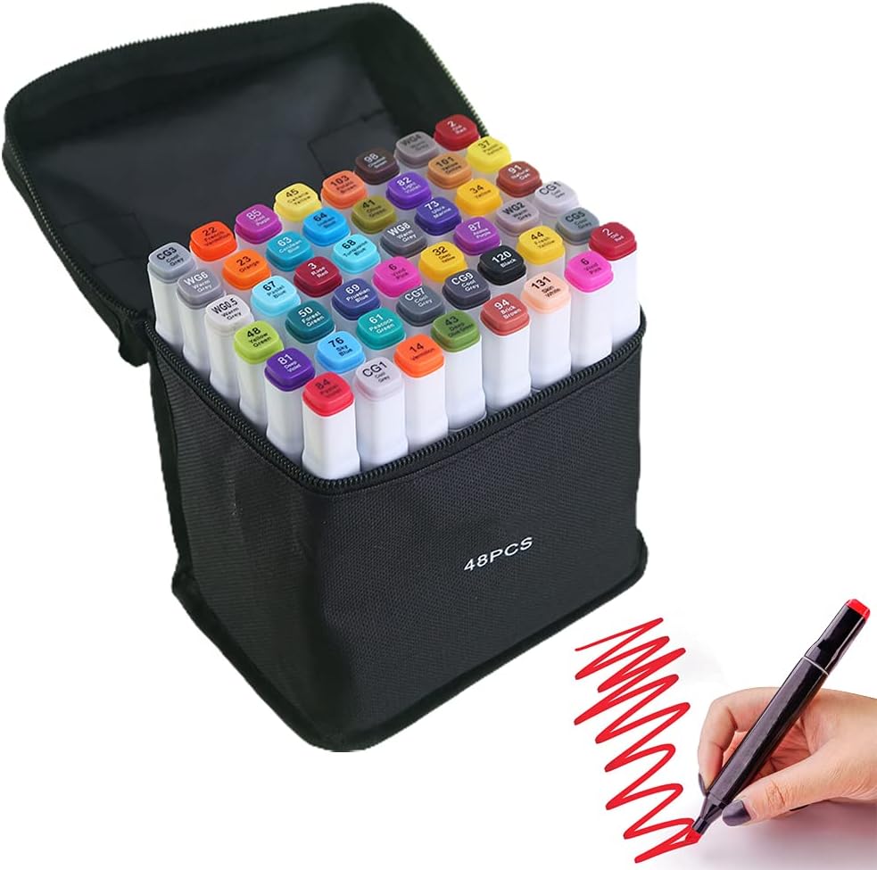 Langch イラストマーカー マーカーセット ツインマーカー マーカーペン 子供用 画材 落書き 塗り絵 美術用