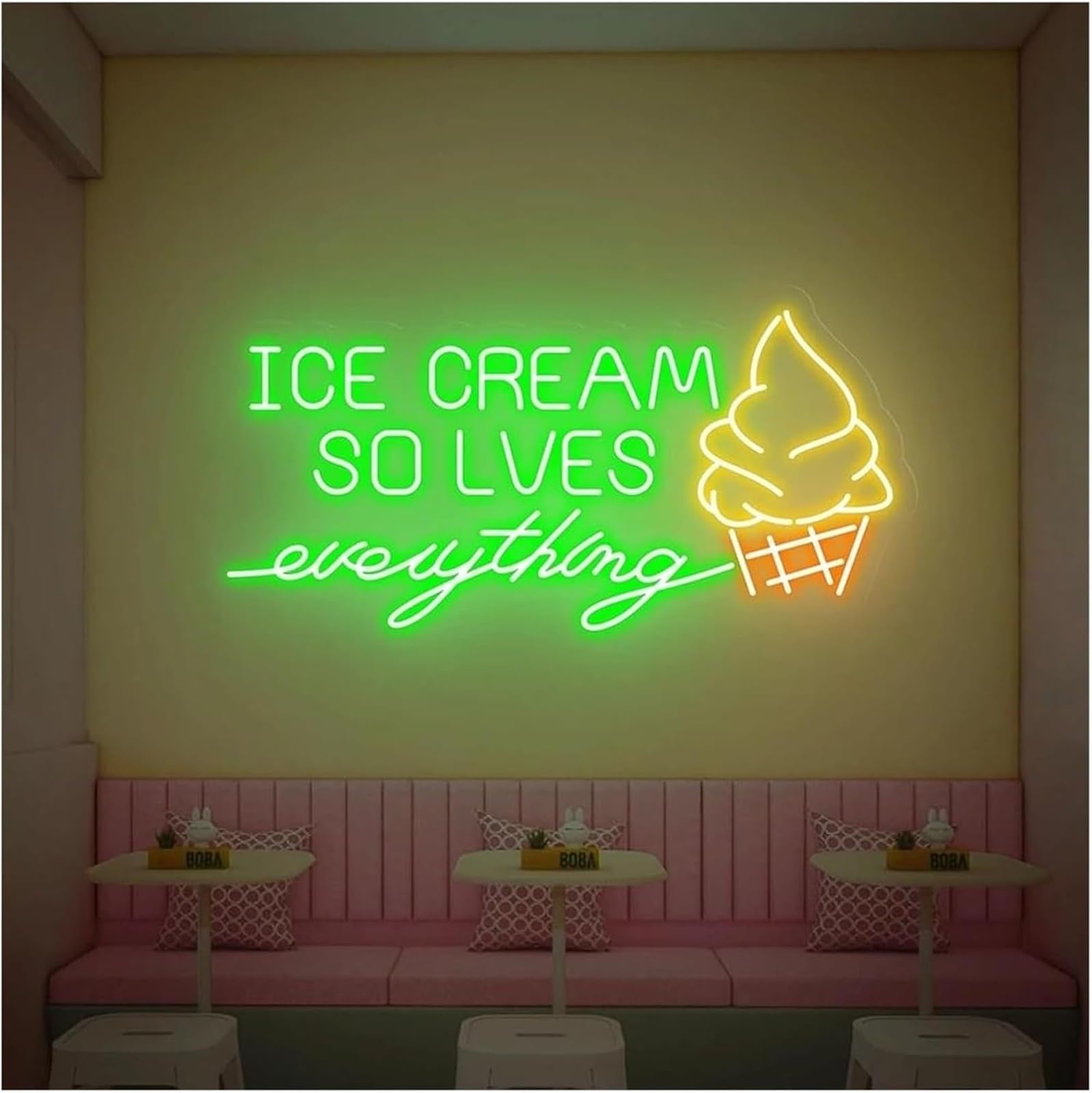 Wexxaii neon Light Sign Soothing Ambiance Lamp Neon Signs Ice Cream Solve Everything Powered By, Adjustable Brightness(C,50cm)