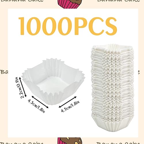 Miniatura 2 de 1000 piezas de forros cuadrados desechables para cupcakes blancos para hornear, tazas cuadradas para hornear, forros de papel para hornear cupcakes