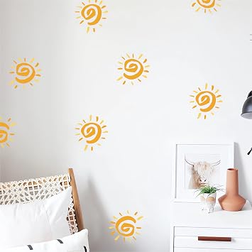 6 Sheets 12 Pcs Cartoon Sun Wall Stickers Sunshine DIY Wall Decals | Sunrise Removable Vinyl Peel and Stick for Baby Kids Room Nursery Bedroom Playroom Art Home Decor
