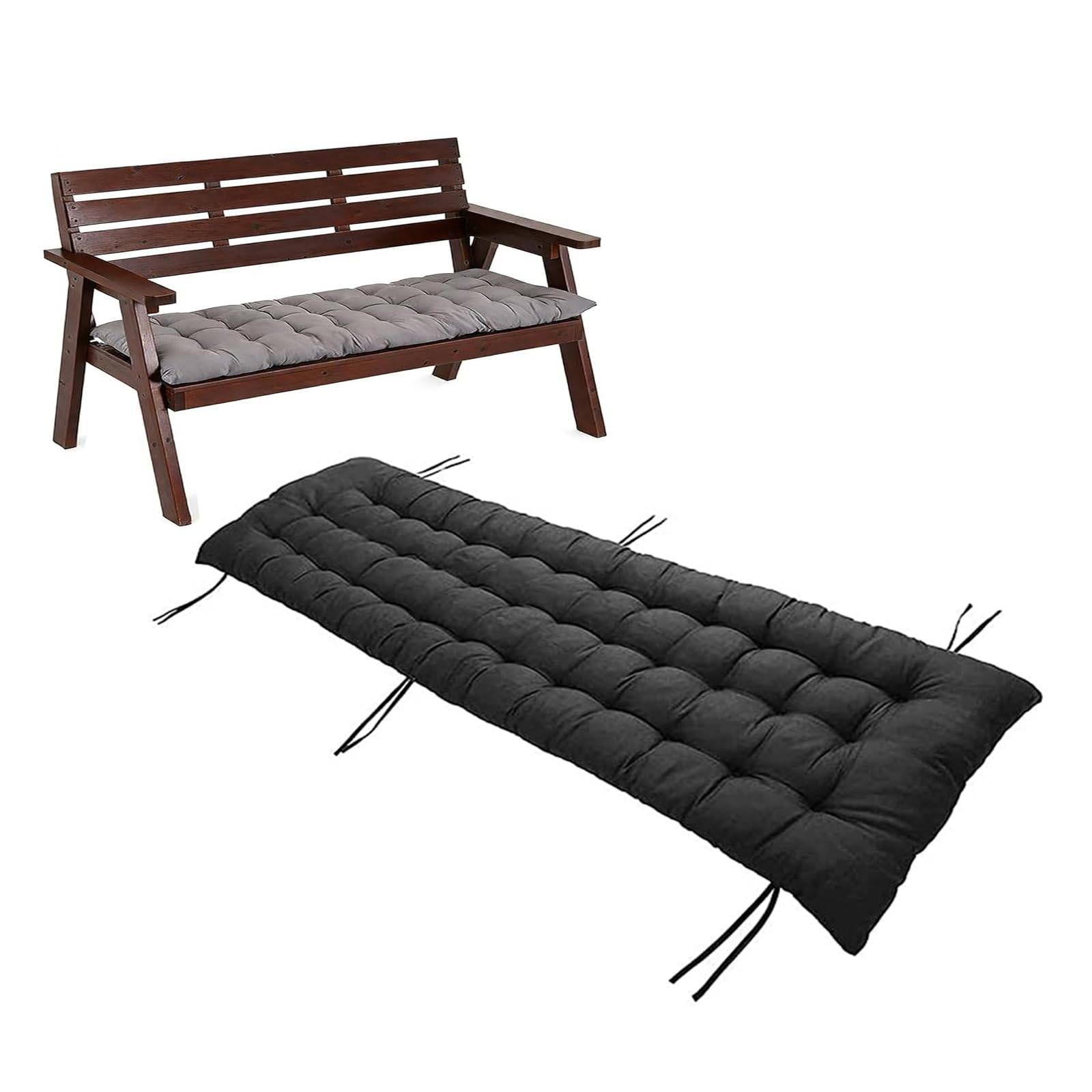 Pongpai Garden Bench Cushion for Indoor Outdoor Furniture, Soft Thick Seat Pad for Bay Window/Sofa/Loveseat, Non-slip, Easy Clean (Black,53x180cm)