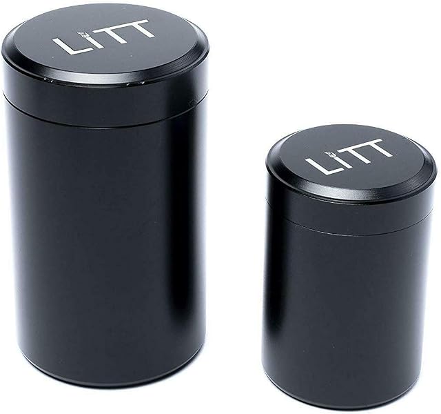 LITT Stash Storage Metal Tub - Twin Pack (9 & 6.5 cm), Airtight Aluminium Storage Jar, Shatterproof, Refillable Container. Travel Accessories (9cm and 6.5cm, Black)