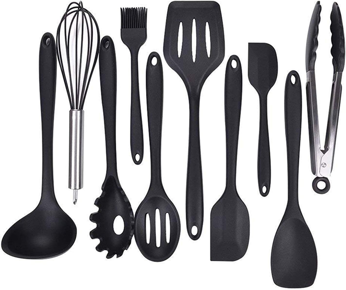 Hollylife 10 PCS Silicone Kitchen Utensils Set, Silicone Heat Resistant Non Stick Easy to Clean Cooking Tools Baking Utensils Soup Spoon, Spatula, Tongs, Kitchen Gadgets Utensil Sets