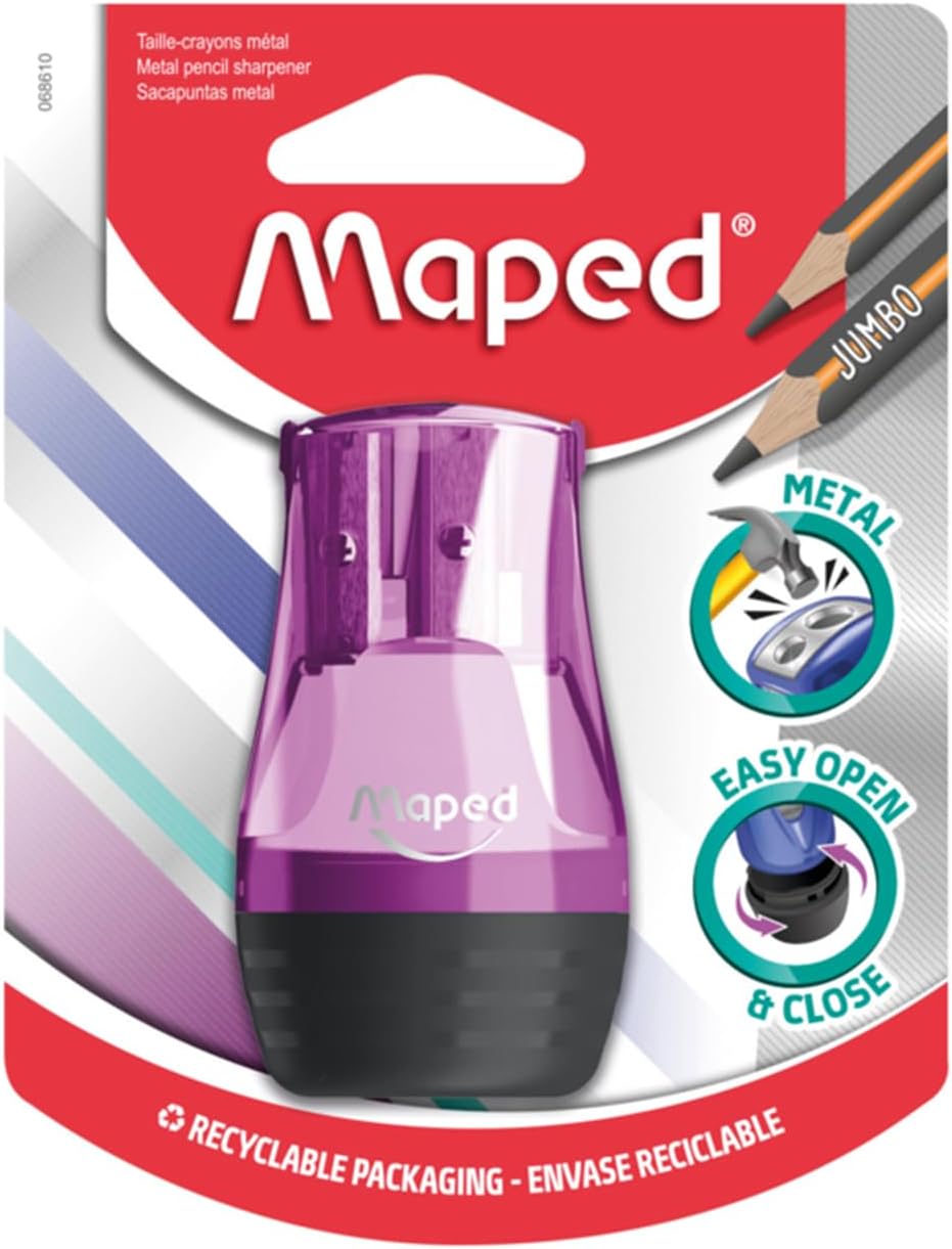 Maped - High-Quality Pencil Sharpener Tonic for 2 Pen Sizes Including Collection Box - for Thin Pencils Ø < 8 mm/for Thick Pencils Ø < 11 mm - Random delivery of Colours: Green, Blue, Pink image 3
