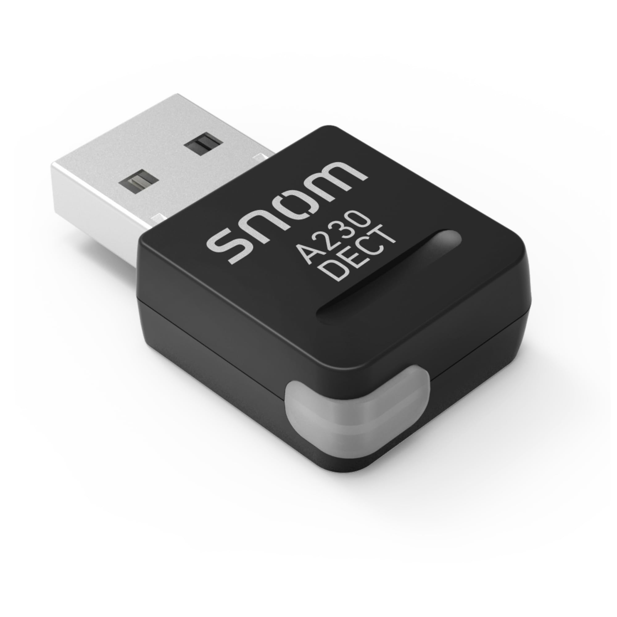 Snom A230 USB DECT-Dongle wird über den vorhandenen USB-Port des Snom Tischtelefons verbunden und dient fortan als DECT Basisstation, Keine Konfiguration nötig, 00004386 | Plug-and-Play Headset-Anschluss, kabellose Audioverbindung, IP-Tischtelefon Zubehör