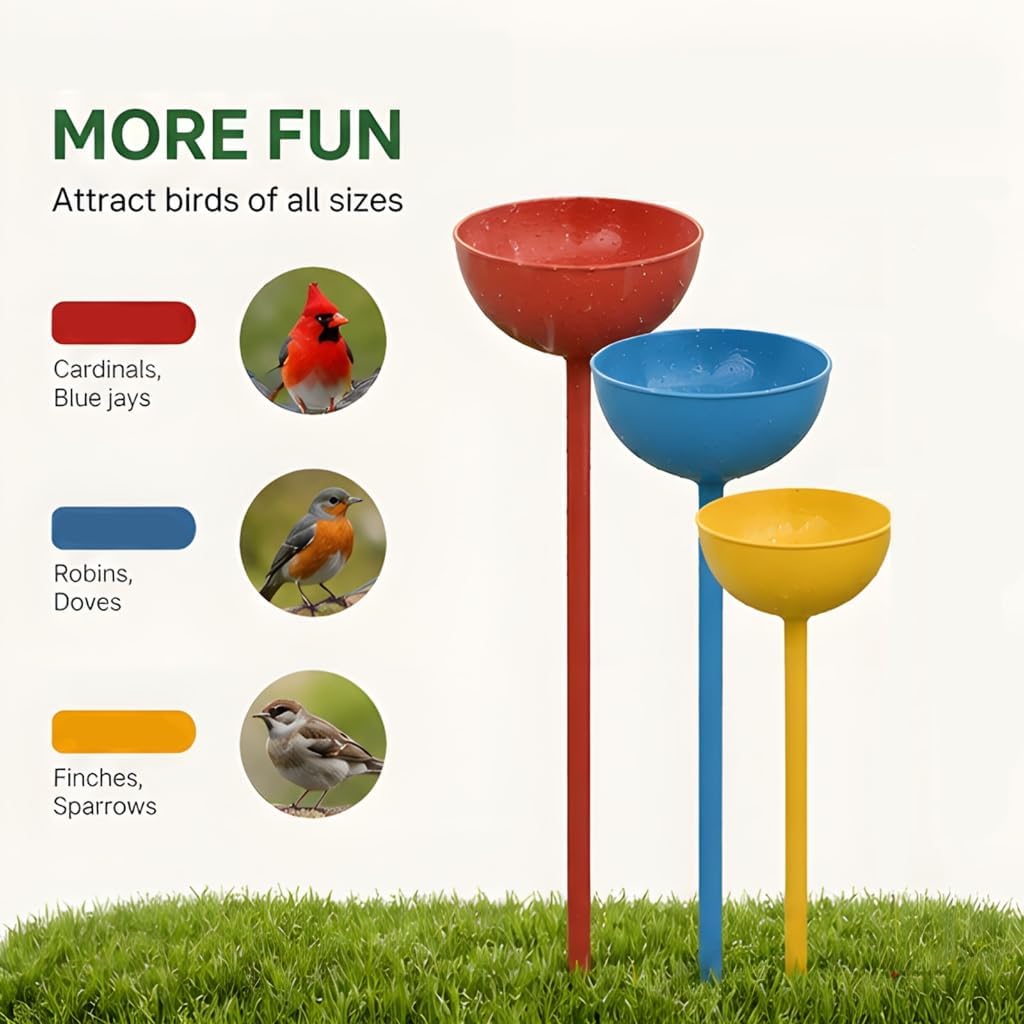 Outdoor Bird Bath Bowl Set with Metal Garden Stakes for Yard Use