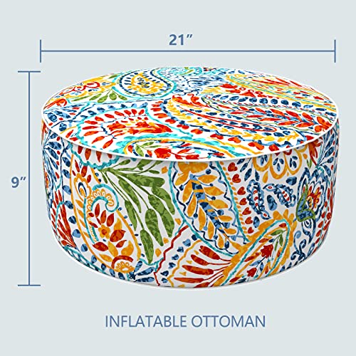Lvtxiii Indoor/Outdoor Inflatable Ottoman, All Weather Round Footrest Stool D21”X H9”, Portable For Patio Garden Camping Or Home-Paisley Ummi Multi #TOP2