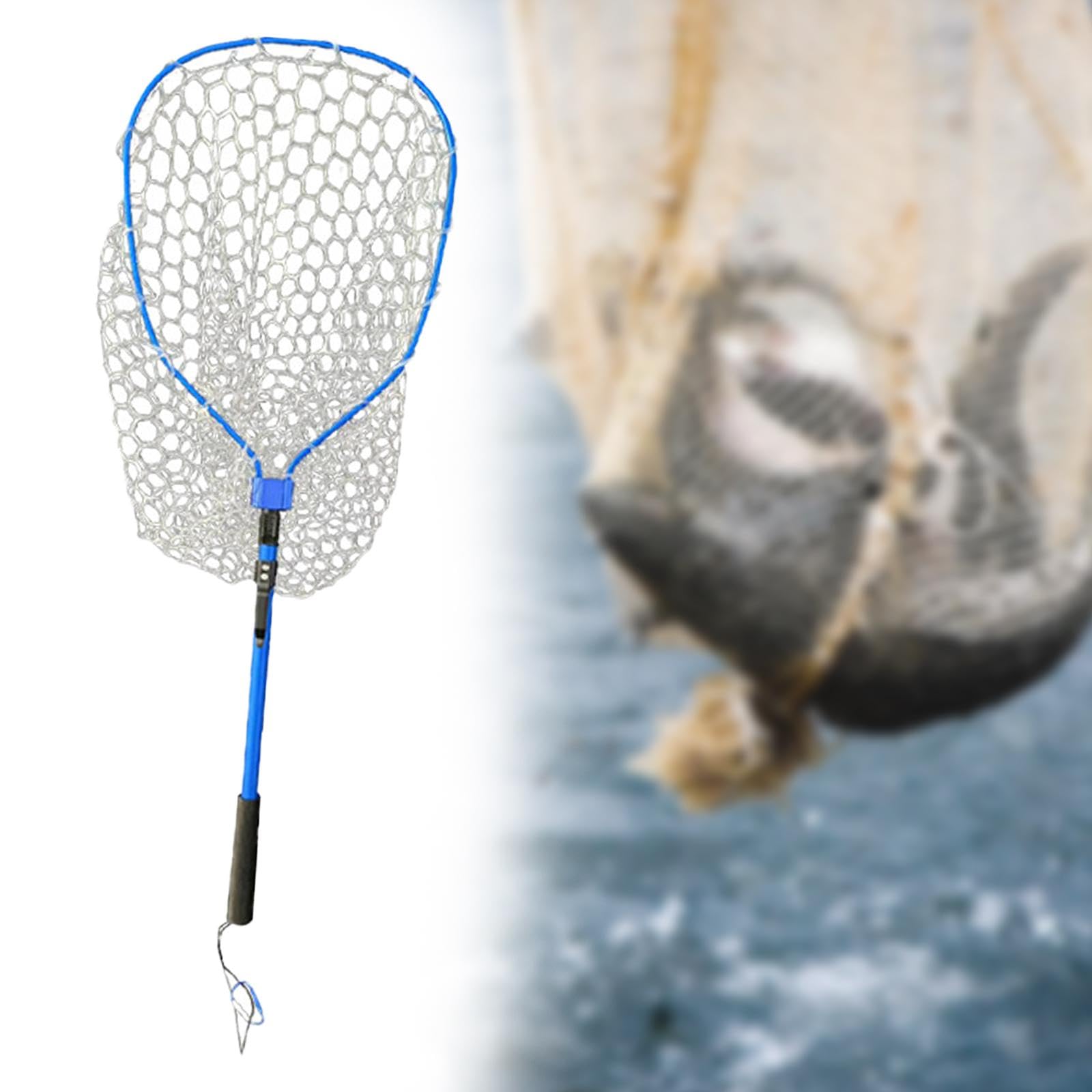 Épuisette de Pêche Filet Pliant Structure Aluminium Manche Extensible Filet Silicone Léger pour Attraper et Relâcher Poissons Adapté à La Pêche, Bleu