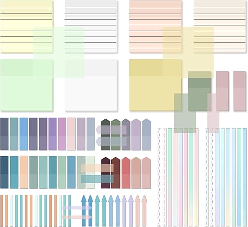 Valtiner 1920 hojas de notas adhesivas transparentes, pestañas transparentes, tiras de resaltador largas, marcadores de página para libros, banderas