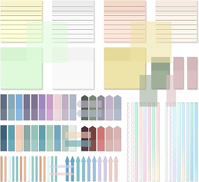 1920 Sheets Transparent Sticky Notes, Clear Tabs Long Highlighter Strips Page Markers for Books, Writable Annotation Index Flags Tapes for School Office Supplies Multicolor Lined Set