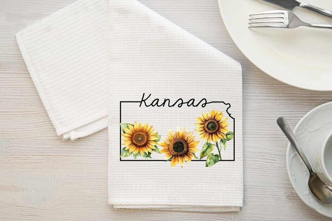 PainterDesign Kansas Kitchen Towel - Kansas Dish Towel - States Kitchen Towels - U.S. State Souvenir - Moving to Kansas Housewarming Gift - Kansas Flower Lover Gift - Kansas State Towel - Image 2
