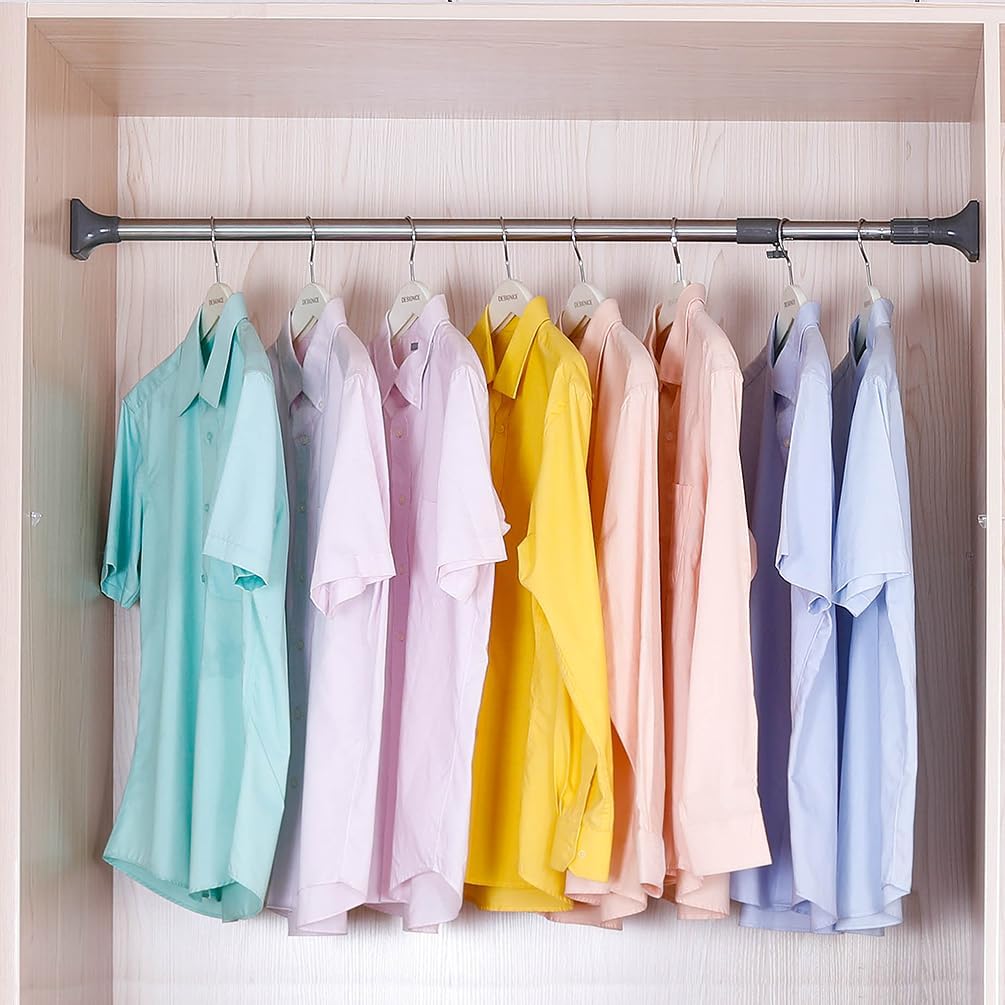 Hershii Tension Shower Curtain Rod Adjustable Straight Rail Clothes Hanger Heavy Duty Square Head Garment Drying Rack 29.4mm Diameter