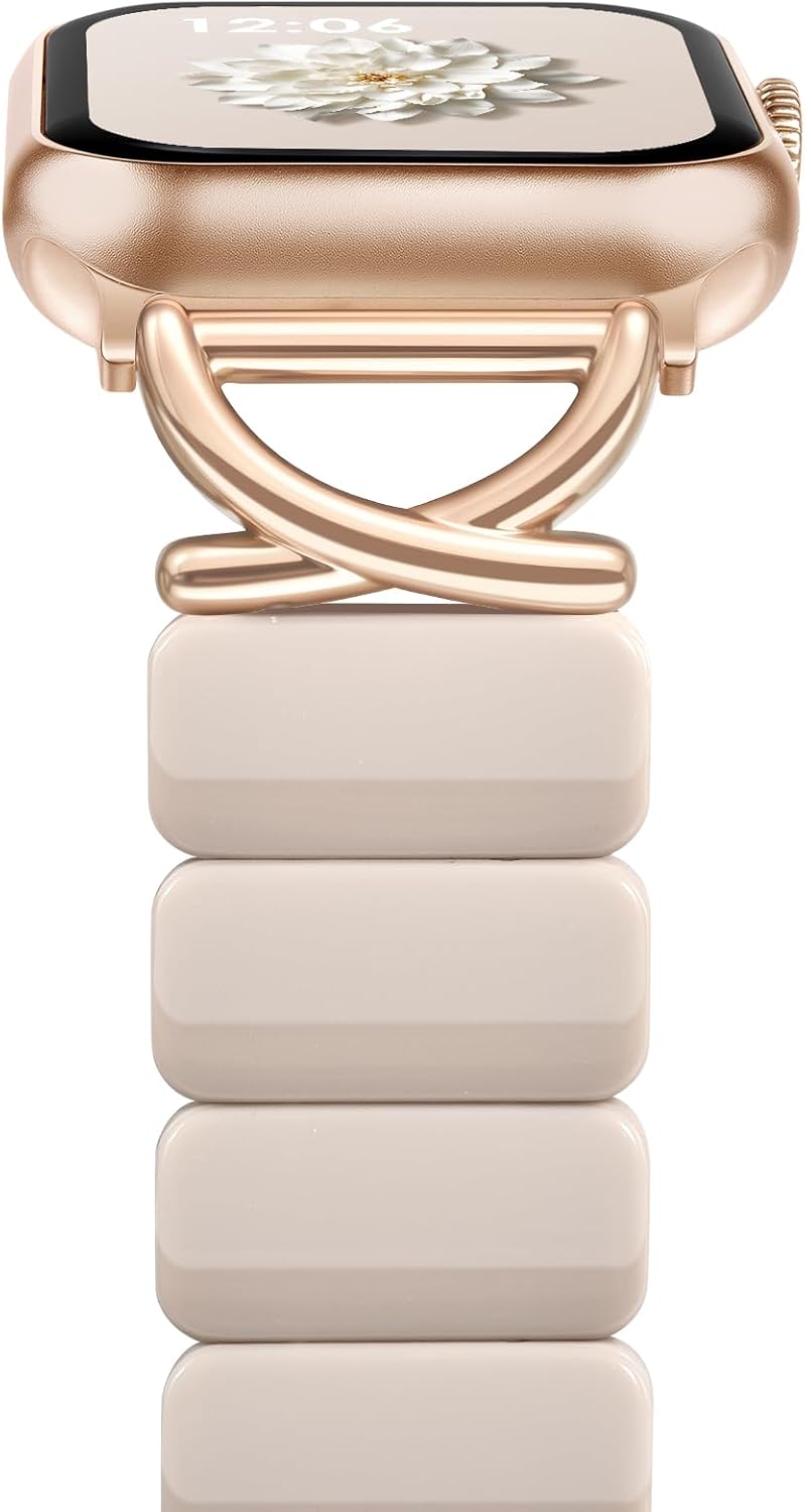 V.R.HOPE Stretchy Resin Apple Watch Band for Women, Fluorescent White-S image 3