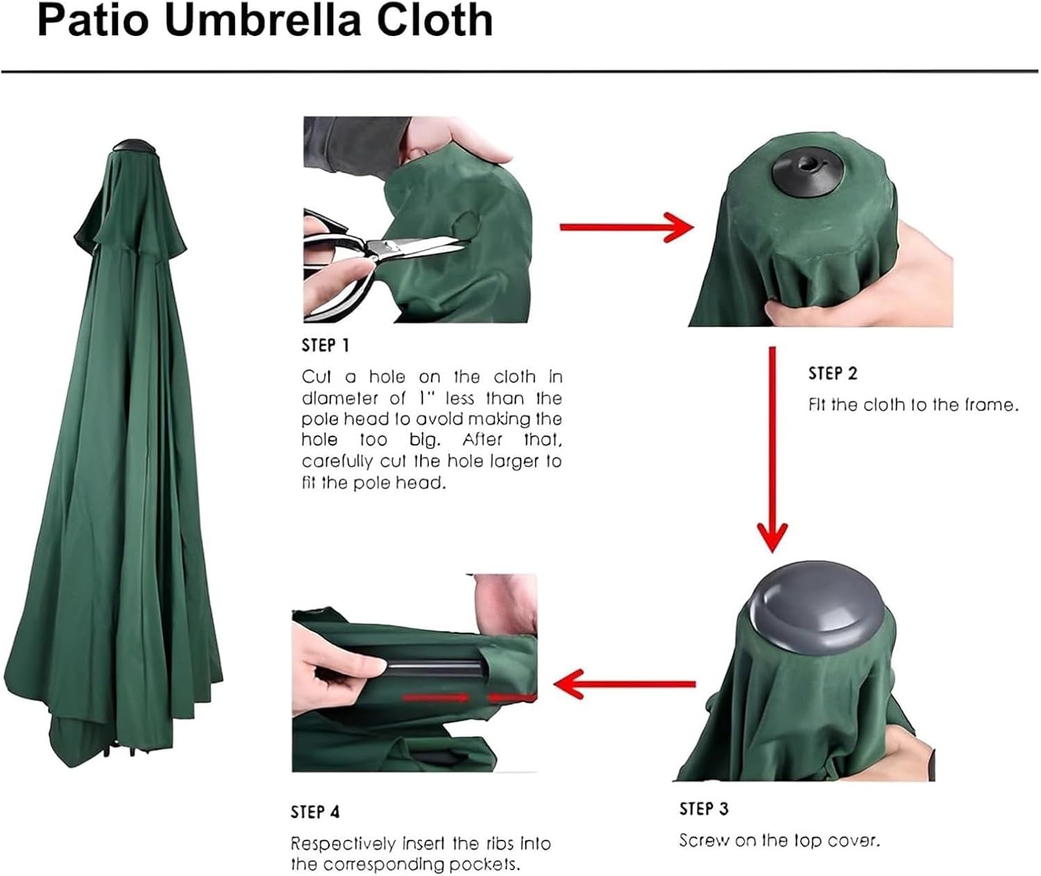 Patio Umbrella Canopy Replacement, 6 /8 Ribs Replacement Top UV Protection Waterproof Umbrella Cover Standby, Outdoor Waterproof Durable Table Parasol Top, for Patio, Deck, Balcony(Black,3m/8 bone)