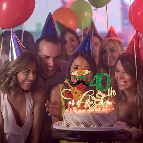 Miniatura 3 de Decoración para tartas de fiesta de 40 cumpleaños, fiesta de cumpleaños 40, suministros para pastel de chile con purpurina, fabulosos cuarenta