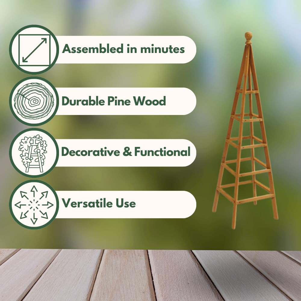 Garden Mile Grote tuin houten obelisk of boog, buitenboog, zwaar belastbaar, sterk voor rozen, klimplanten, ondersteuningsstructuur tuindecoratie ornament (Obelisk Sage 1,9 m