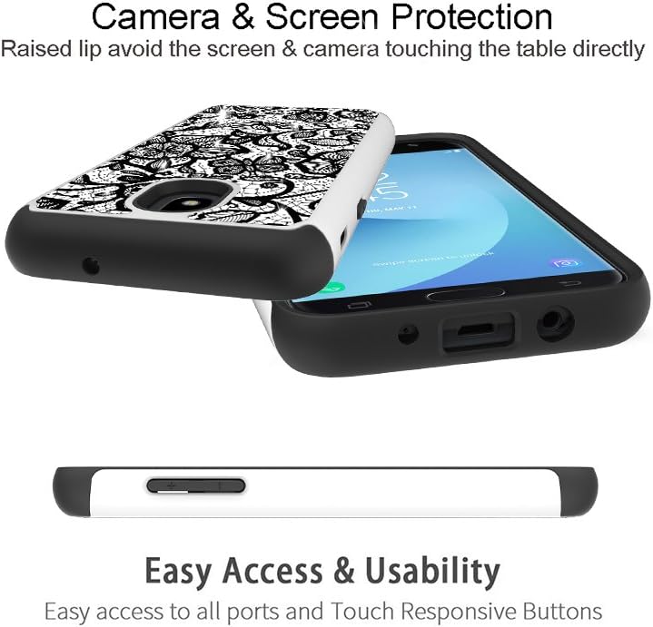 Galaxy J3 Orbit/ J3V J3 V 3rd Gen/Express Prime 3/ J3 Star/ J3 Achieve/Amp Prime 3/ J3 Aura/Sol 3 Case, Androgate Hybrid Cover Case with Screen Protector for Samsung Galaxy J3 2018, Floral Pattern