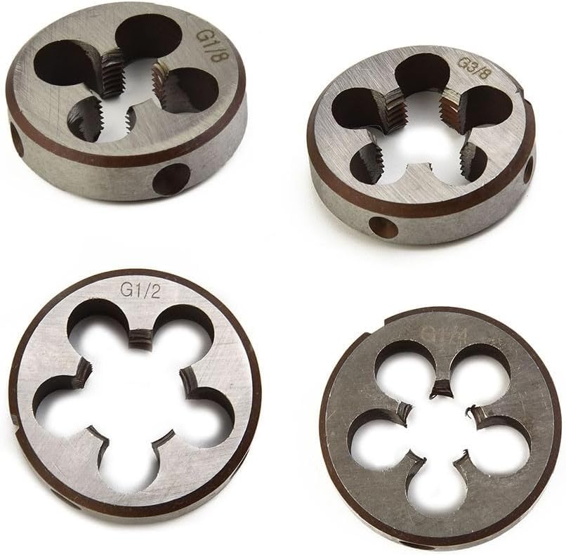 Round Dies,High Speed Steel Pipe Thread Round Dies For 1/8 1/4 3/8 1/2 3/4 HSS Right Hand Threading Tool Professional Home Use Silver Color(G3/8-19)