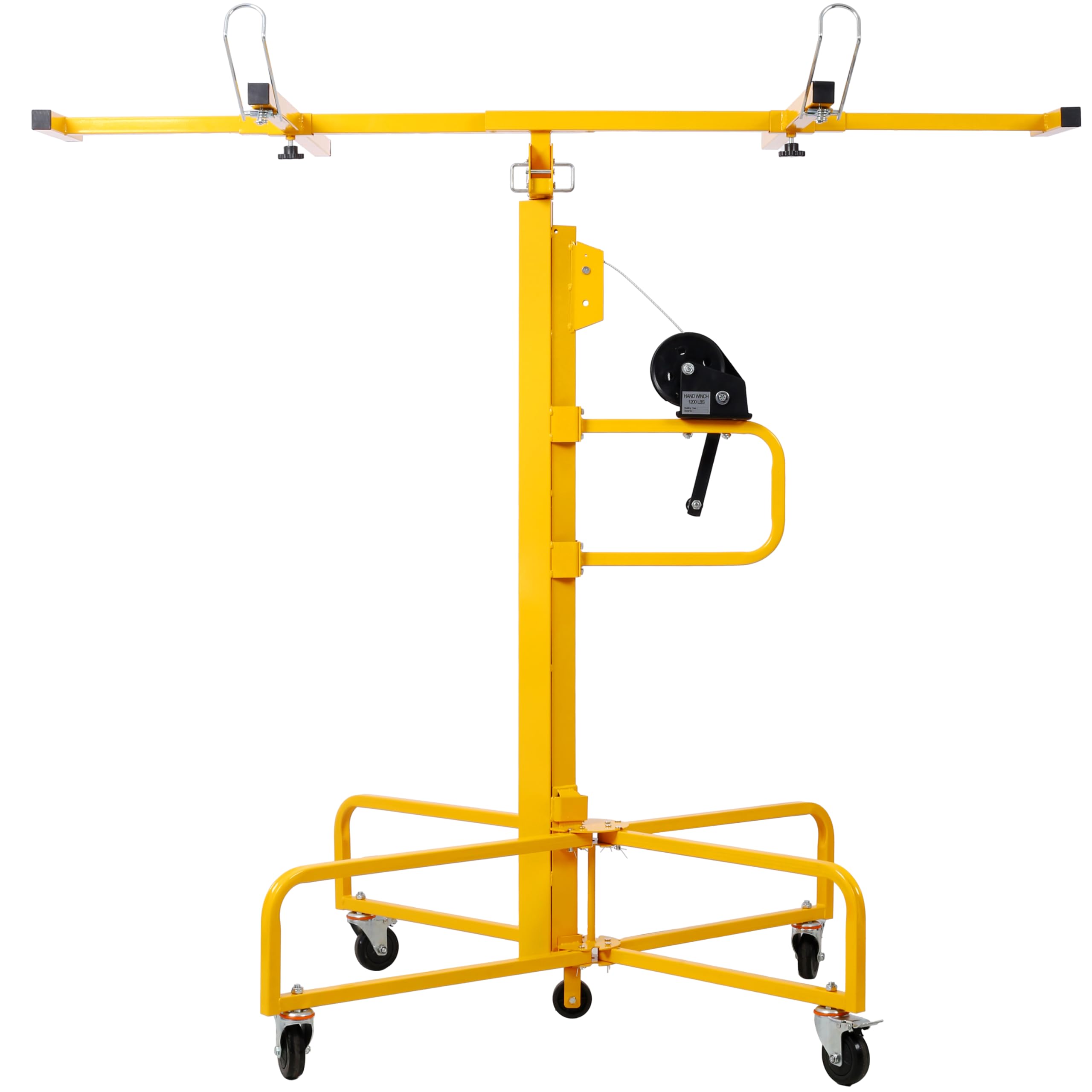 Drywall Lift, 13ft Drywall Panel Hoist, Drywall Rolling Lifter of 150lb Load Capacity Lifting Tool, Steel Material with Telescopic Arm & 4 Lockable Wheels, 4ft. x 16ft. Max. Sheet Size,Yellow