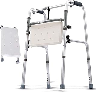 Foldable Shower Chair,Geriatric Elderly Walker - Adjustable Height Mobility Aid Walking Frame,Crutch with Padded Seat Small Gift