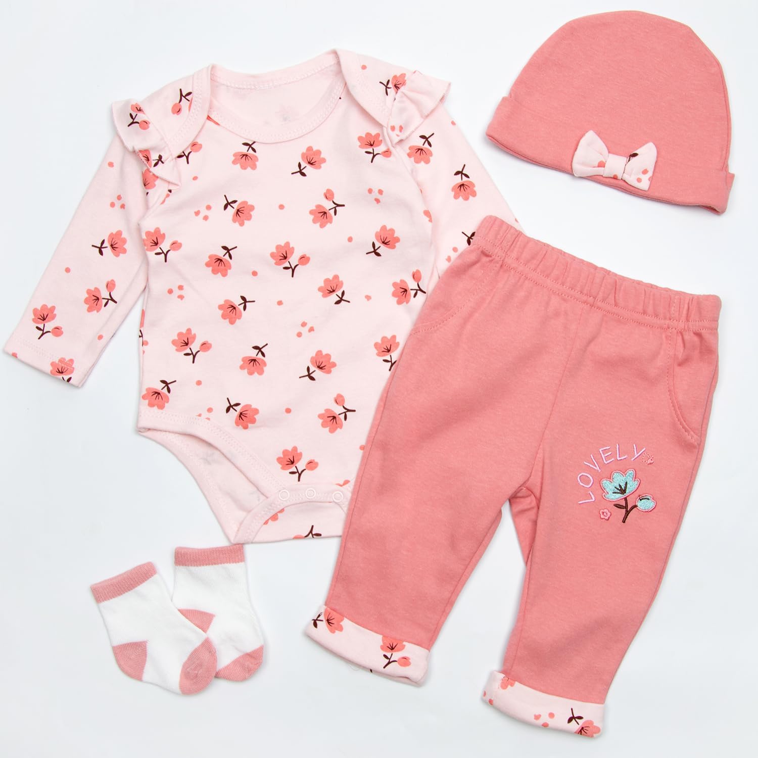 Pedolltree 4 Pcs Set Reborn Baby Dolls Clothes for 17-22 Inch Reborn Dolls,Realistic Baby Doll Clothes Fit Newborn Girl