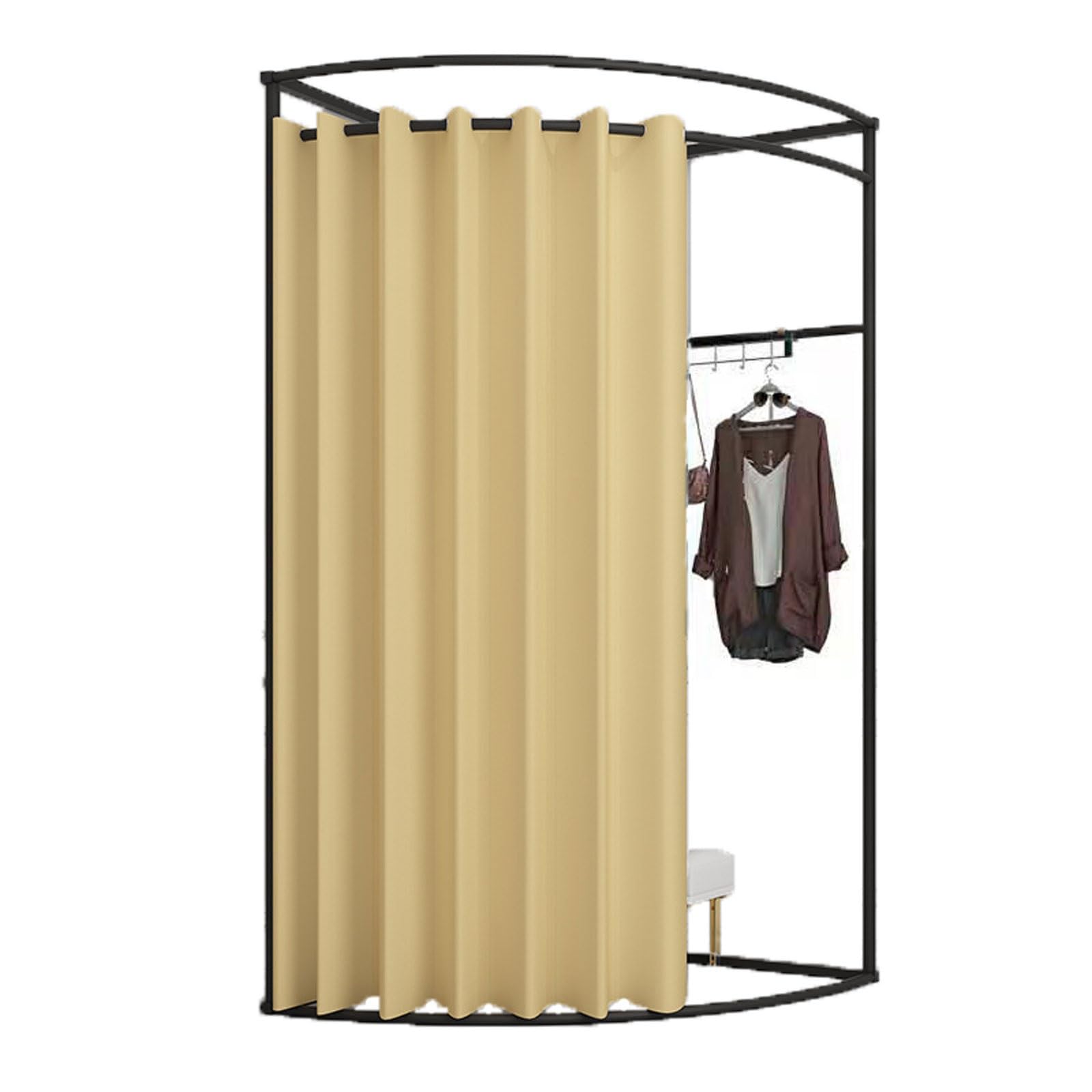 Cabine d'essayage mobile en fer jaune : coin intime et modulable pour boutique de prêt-à-porter