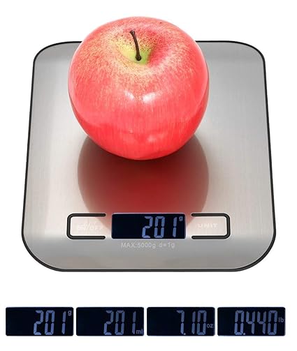 Toriox Stainless Steel Digital Kitchen Scale Multifunction Food Weight Machine, 5 Kg 11 Lb, Silver