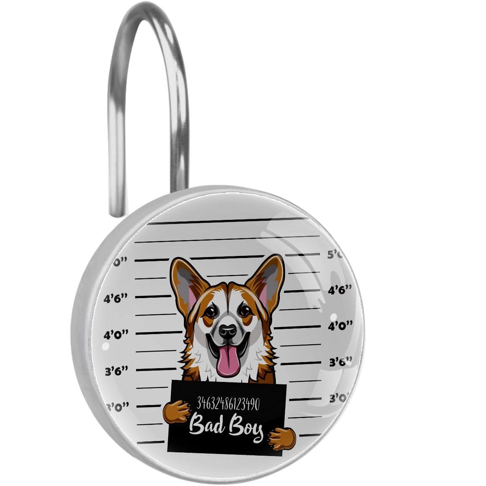 Crochets de rideau de douche Corgi chien anneaux acier inoxydable salle de bain résistants