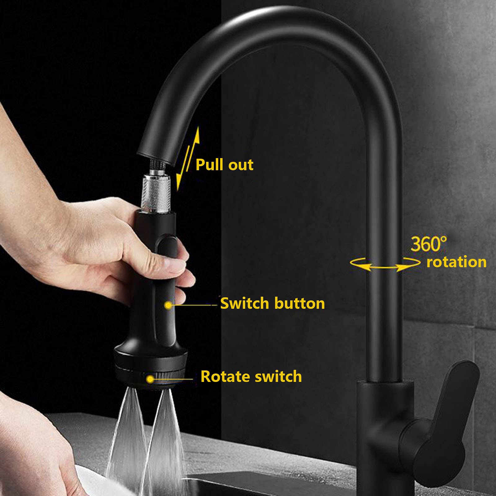 Grifo de cocina extraíble con pulverizador extraíble, arco alto giratorio de 360 grados para una fácil limpieza del fregadero