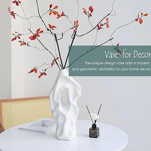 Miniatura 2 de Jarrones blancos para decoración del hogar, jarrón blanco alto y abstracto moderno para decoración del hogar, decoración blanca para mesa de sala de