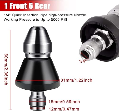 Miniatura 2 de Herramienta de limpieza de alcantarillado, boquilla de alta presión, 2 boquillas de chorro de alcantarillado, kit de boquilla de manguera de alta