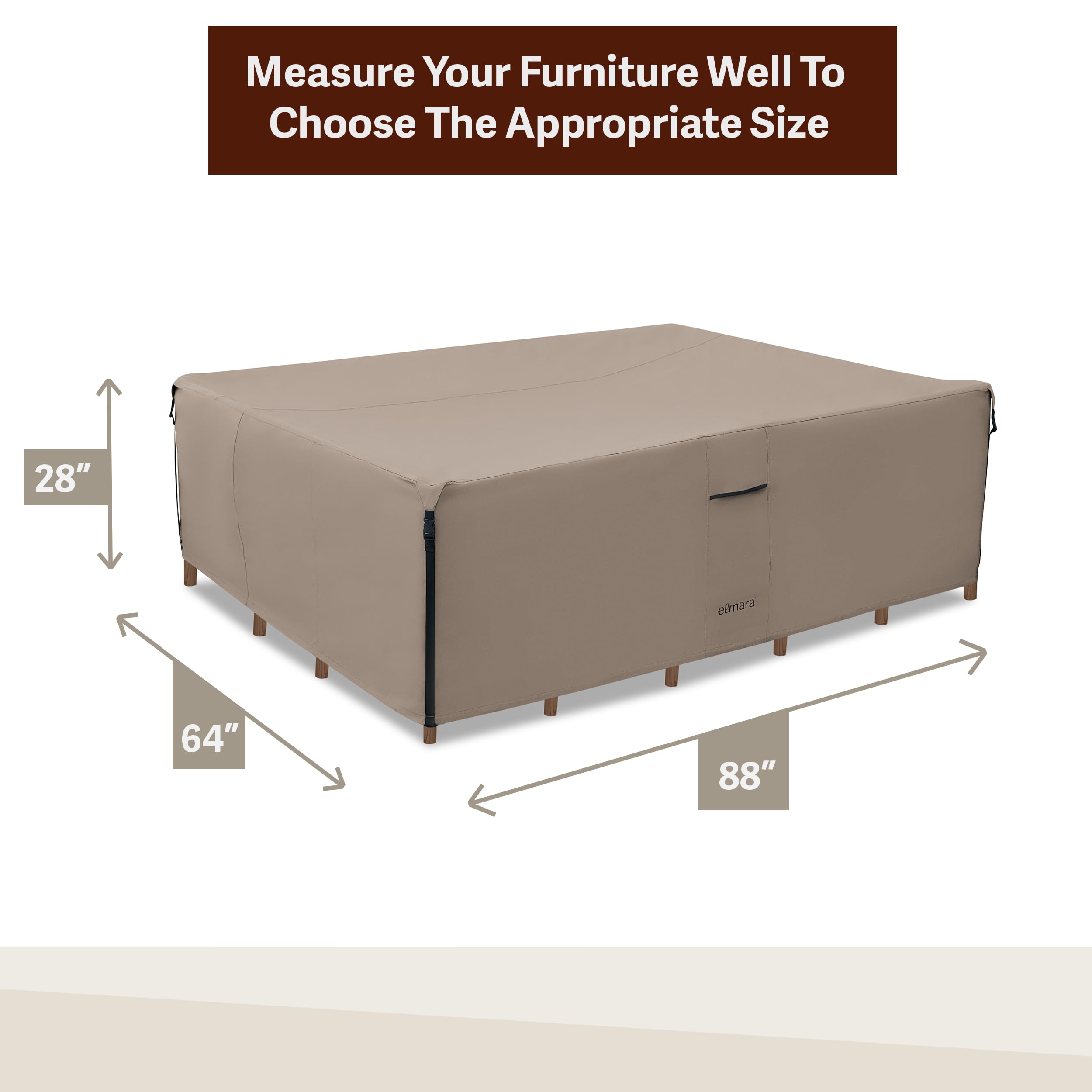 Elmara Terrassenmöbelabdeckungen, wasserdicht, UV-beständig, strapazierfähig, Olefin – ultimative Outdoor-Tischabdeckung, Terrassentischabdeckung, Gartenmöbel-Abdeckungs-Set (Taupe, 224,4 cm B x 162,2