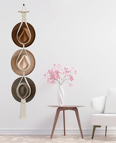 Miniatura 7 de 2 percheros para sombreros para pared, organizador de sombreros bohemio para colgar en la pared, tejido a mano bohemio para sombreros de vaquero