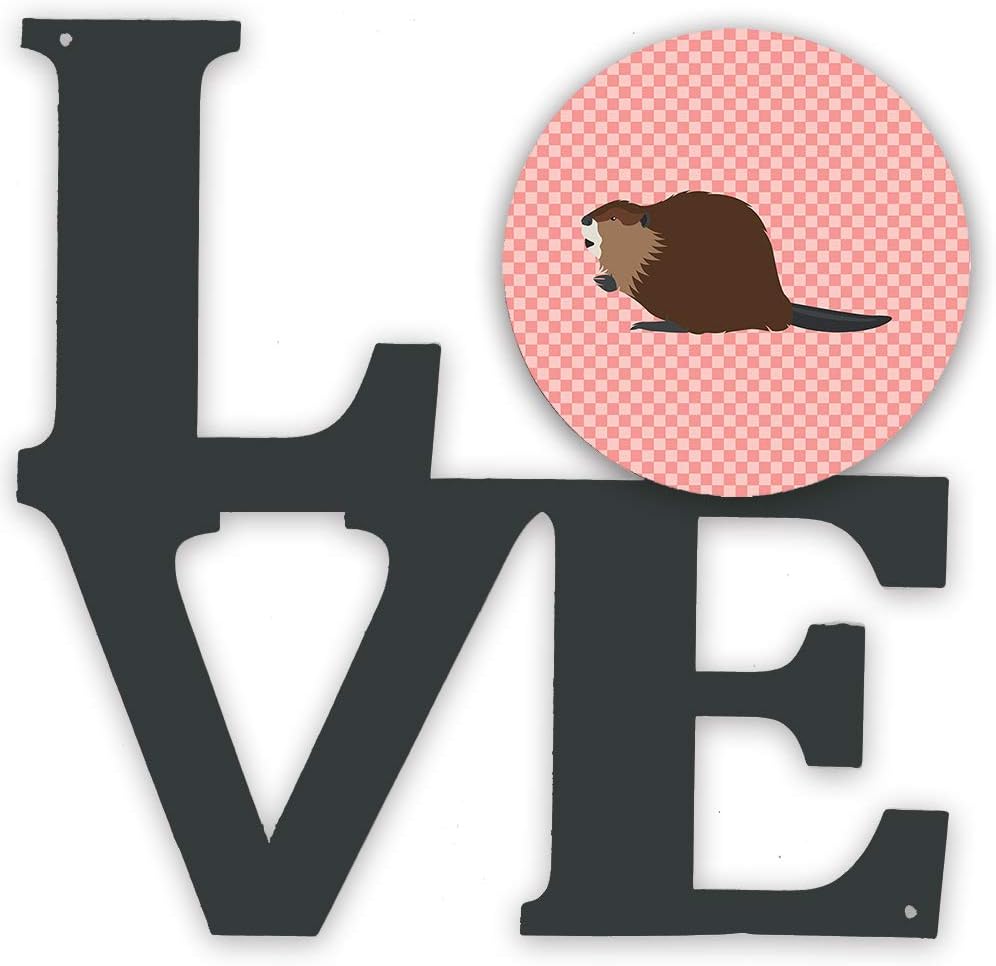 Caroline's Treasures BB7873WALV Eurasian Beaver Pink Check Metal Wall Artwork Love Indoor Outdoor Art Decor Patio, Bathroom, Kitchen Colorful Aluminum and Black Steel Sculpture