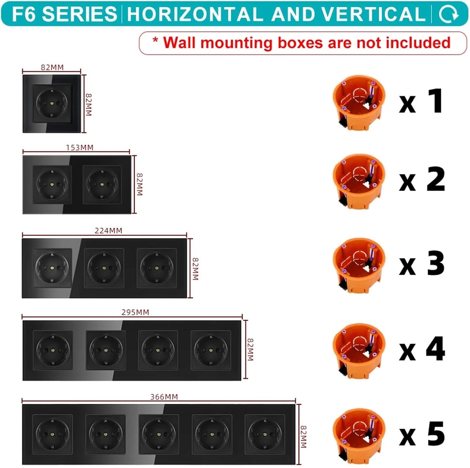 EU German Socket - 220V 16A Black Glass Wall Outlet with USB & Switch, 2/3-Gang, Stable Power TV and PC Home Office Russia(EU)