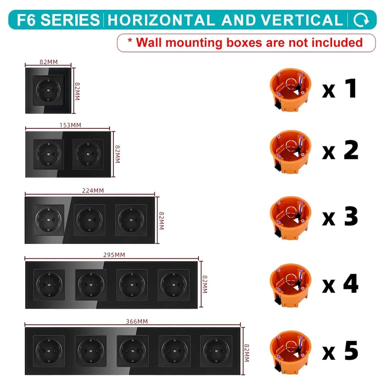 EU German Socket - 220V 16A Black Glass Wall Outlet with USB & Switch, 2/3-Gang, Stable Power TV and PC Home Office Russia(EU)