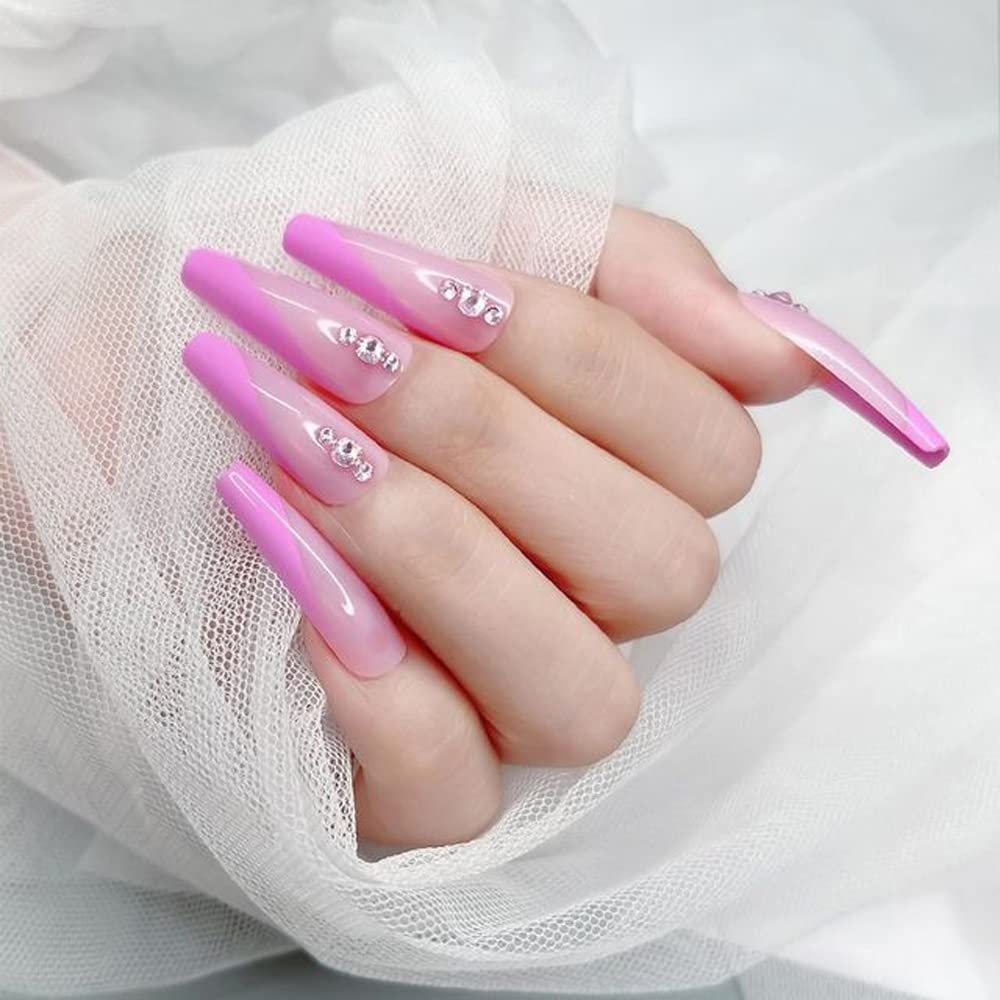 GeRRiT 24 Multi-pattern Long False Nails Purple Glitter Apricot Full-covered False Nails Simple False Nails