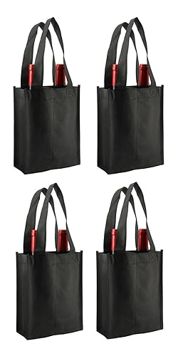 CYMA Reusable 2 Bottle Wine Tote- 4 Pack (Black)