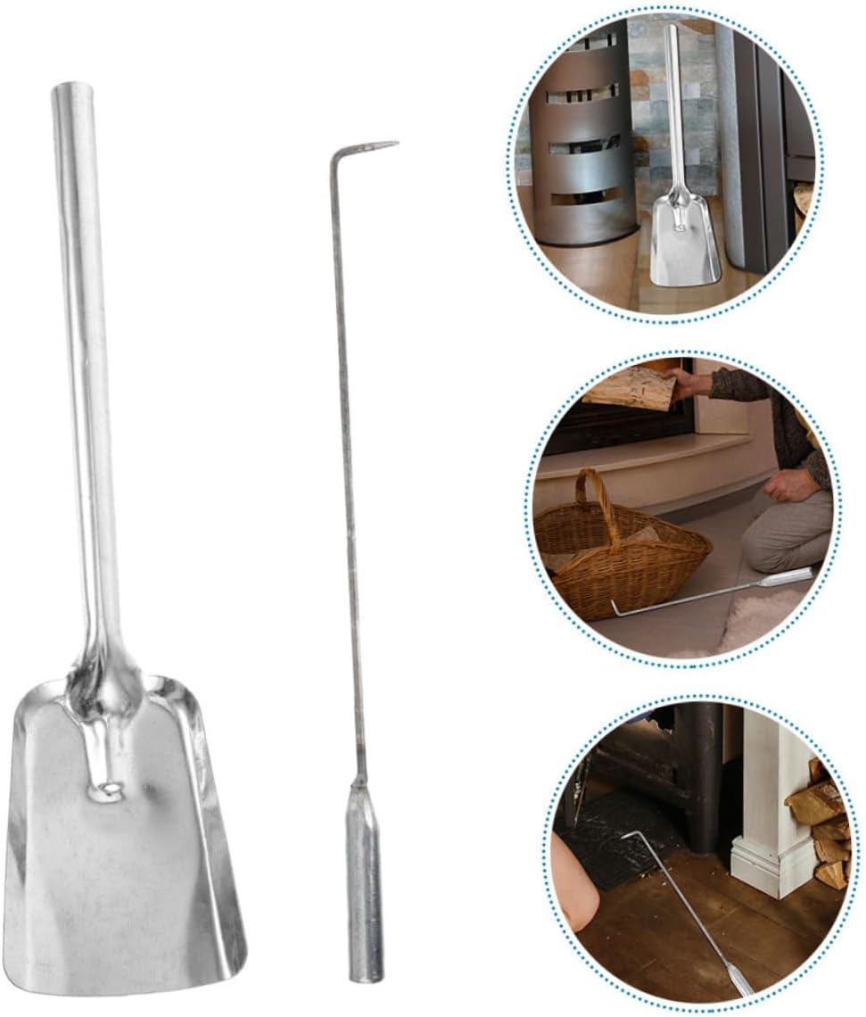SOLUSTRE Heavy Duty Fireplace Tool Thick Cast Iron Ash Shovel Fire Poker for Stove Fire Pit Camping Home Use with Stylish Design