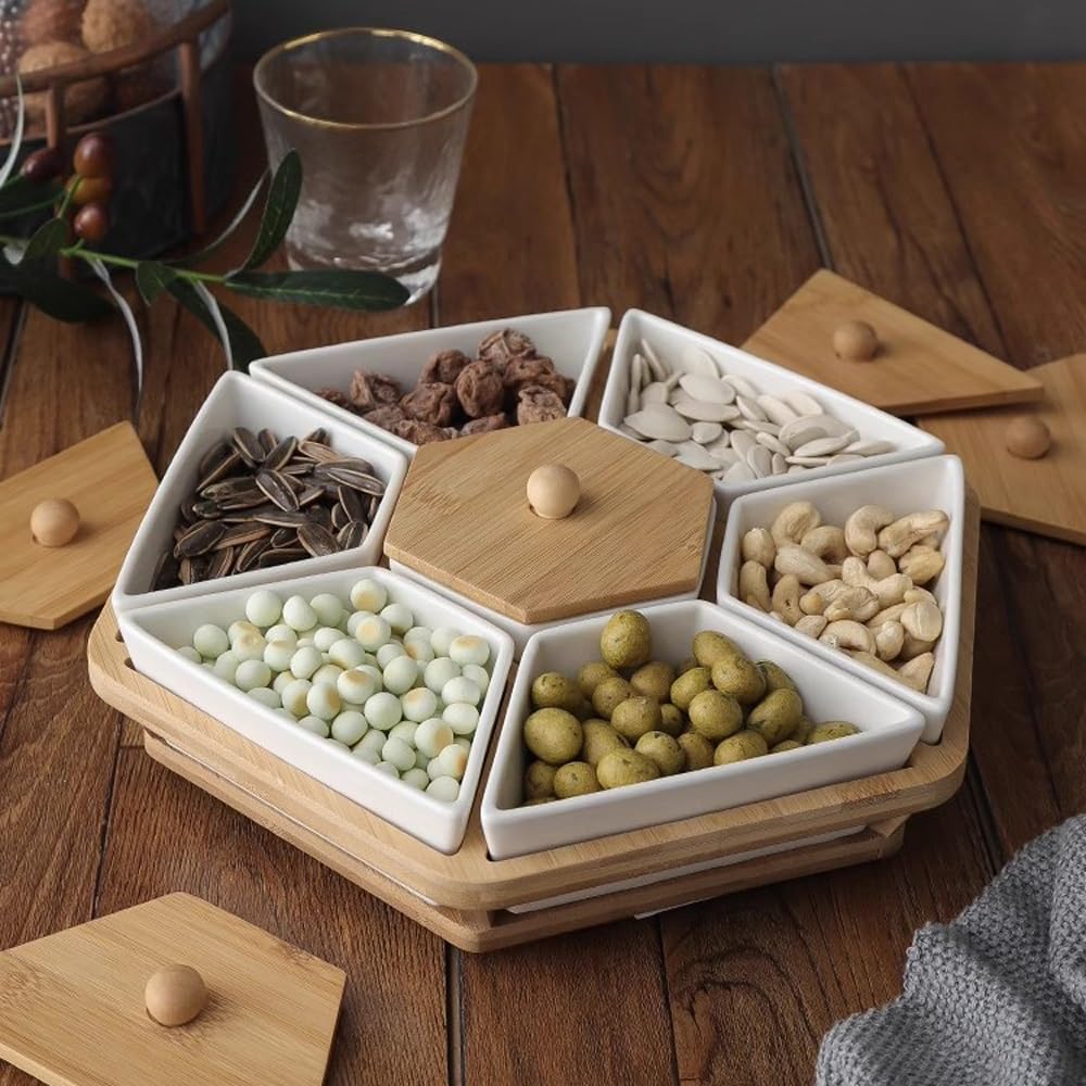 Keramik-Serviertablett Platten, geteiltes Servierset mit 7 abnehmbaren Fächern, Vorspeisen-Gerichte, Snack-Schüssel-Set für Party, Küche, Obst