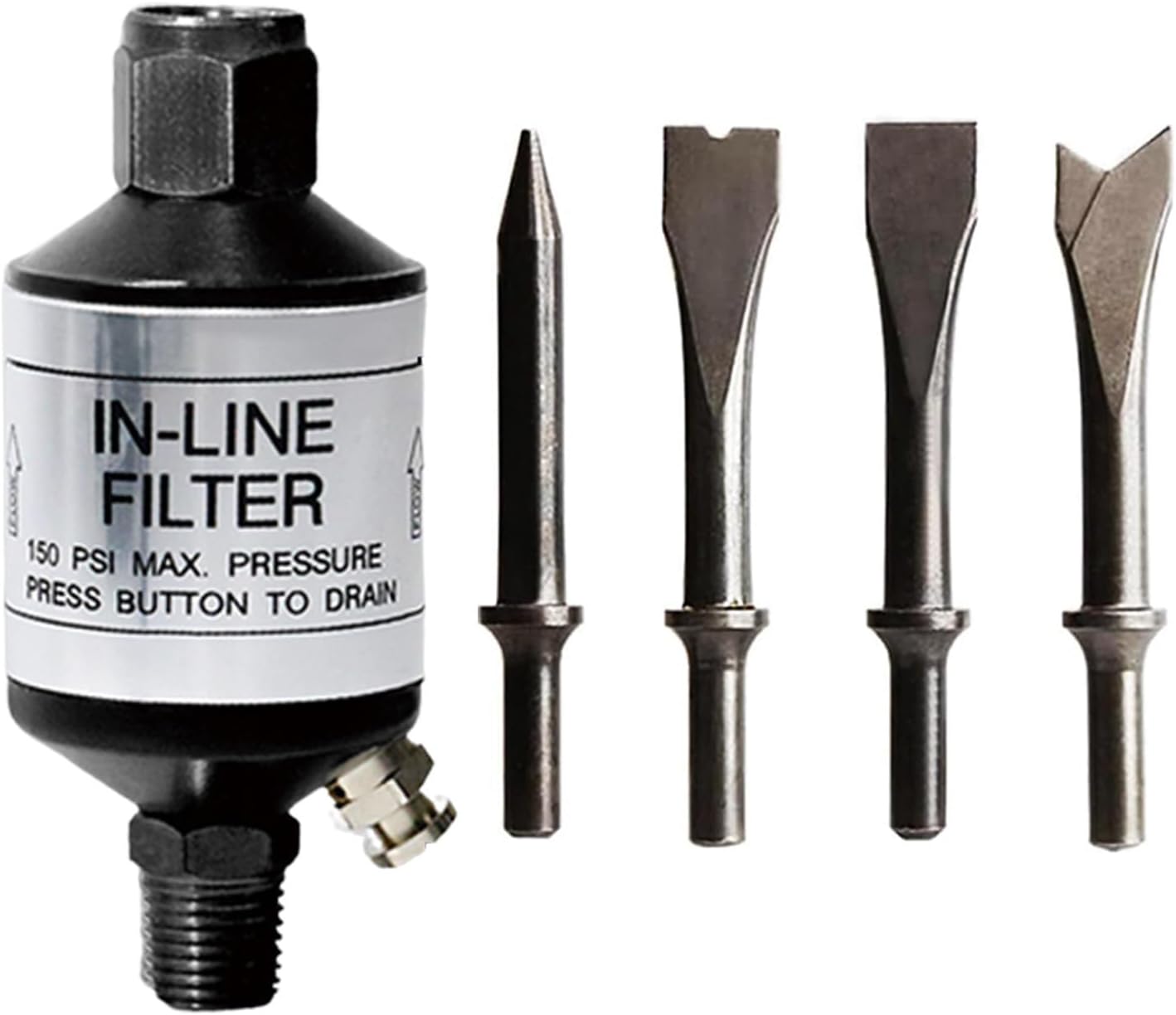 LE LEMATEC Air Chisel Set and Air Compressor Water Separator Bundle | Durable Metalworking Tools with Clean Air Filtration (LE-B68R 125 mm shank chisel +AI303)
