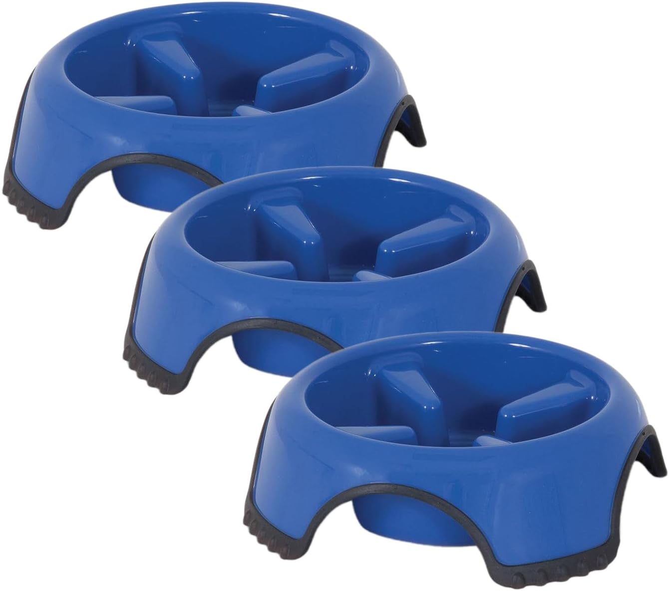 Petmate JW Skid Stop Slow Feed Bowl, Blue, Large (23496) (Pack of 3)