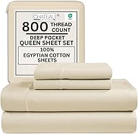 Vista 24 de Juego de sábanas 100% de algodón egipcio, tamaño Queen, juego de sábanas de bolsillo profundo, sábanas de algodón de 800 hilos, naturalmente