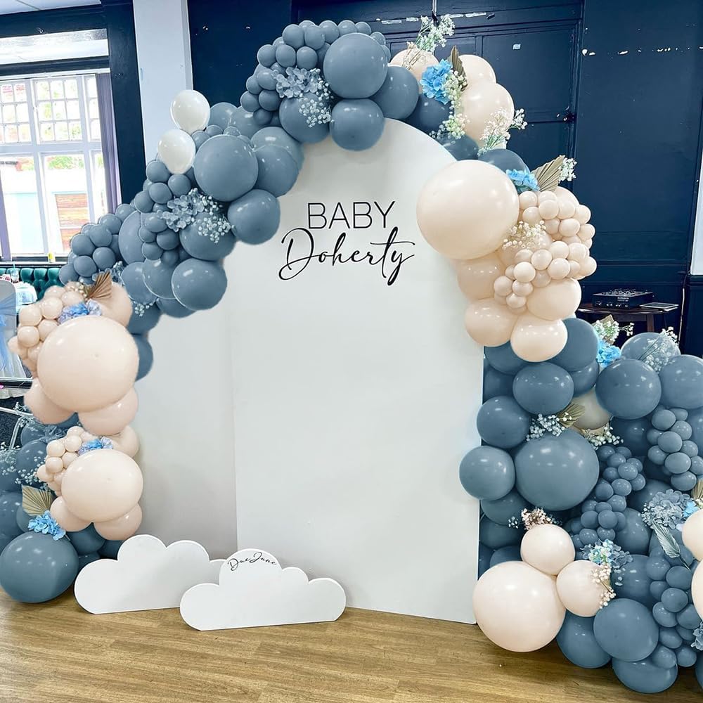 Double Stuffed Dusty Blue Nude Balloon Garland Different Sizes 18In 12In 5In Pastel Balloon Arch Kit For Baby Shower Bridal Shower Gender Reveal Birthday Party Decorations